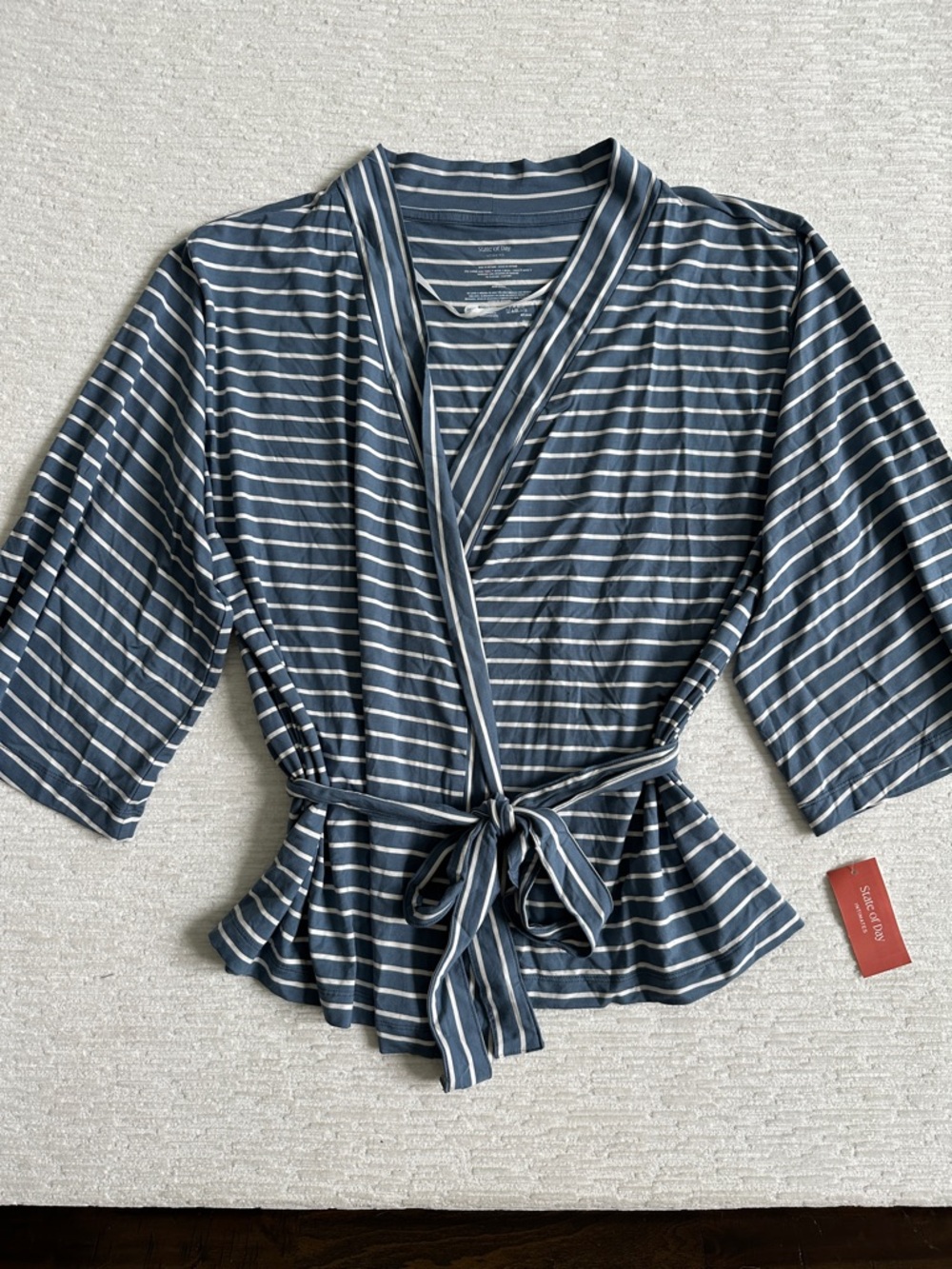 Womens Wide-Leg Stripe 3 Pc Lounge Set- Storm Cloud Blue & White NWT - Picture 3 of 7